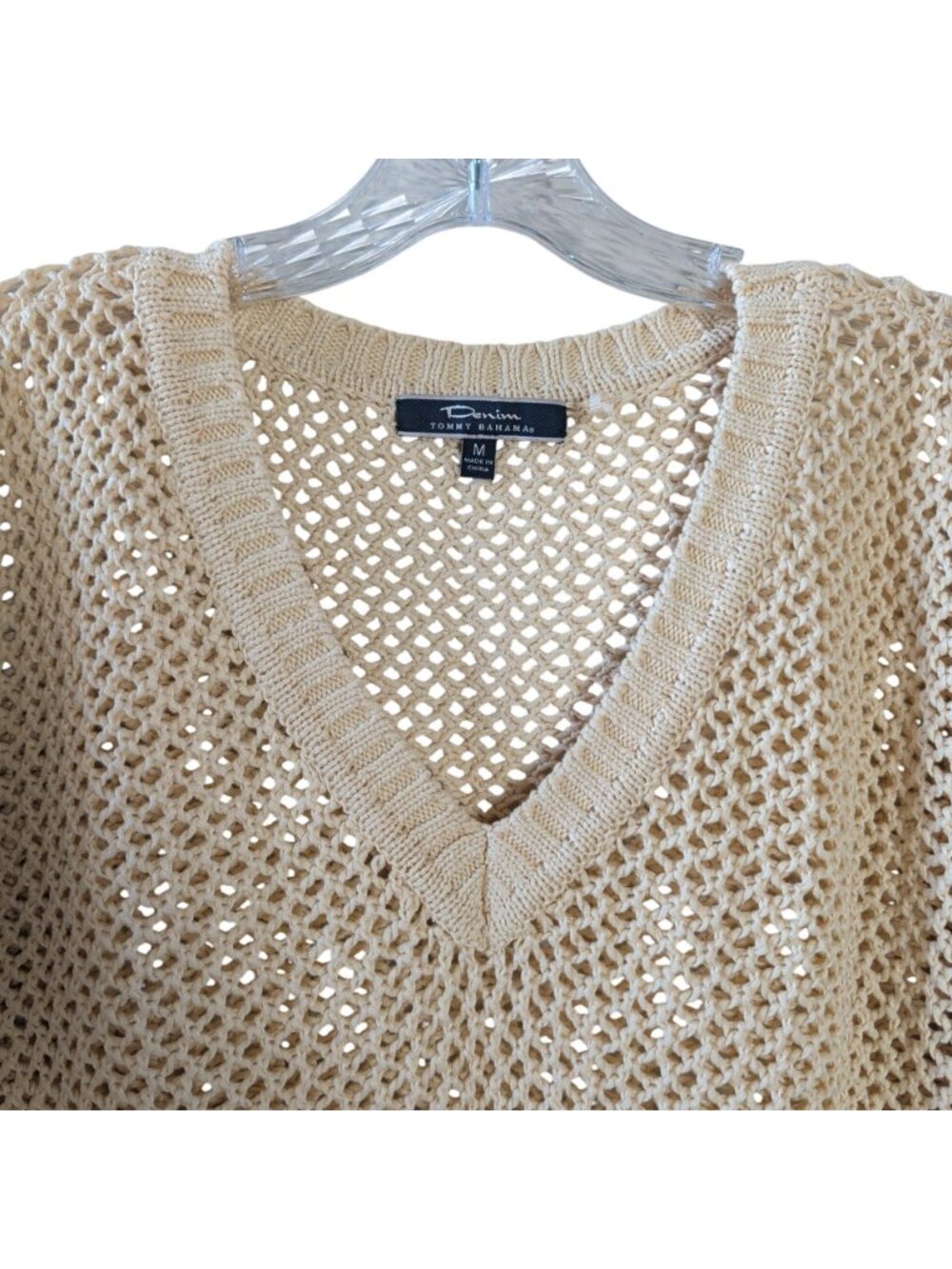 Tommy Bahama Denim Womens M Cream Open Knit V Neck Cotton Sweater Coastal - Picture 4 of 16